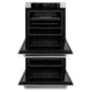 ZLINE Autograph Edition 30 in. Professional True Convection Double Wall Oven with Air Fry and Self Clean in Satin Stainless Steel with Polished Nickel Helix Handles (WADSZ-30-KPN) front, open.