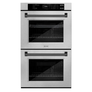 ZLINE Autograph Edition 30 in. Professional True Convection Double Wall Oven with Air Fry and Self Clean in Satin Stainless Steel with Matte Black Handles (WADSZ-30-MB) main image.