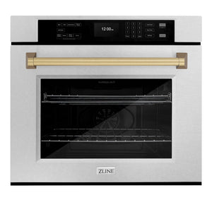 ZLINE Autograph Edition 30 in. Professional True Convection Single Wall Oven with Air Fry and Self Clean in Satin Stainless Steel with Champagne Bronze Handle (WASSZ-30-CB) main image.