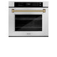 ZLINE Autograph Edition 30 in. Professional True Convection Single Wall Oven with Air Fry and Self Clean in Satin Stainless Steel with Polished Gold Helix Handle (WASSZ-30-KG)