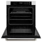 ZLINE Autograph Edition 30 in. Professional True Convection Single Wall Oven with Air Fry and Self Clean in Satin Stainless Steel with Polished Nickel Helix Handle (WASSZ-30-KPN) front, open.
