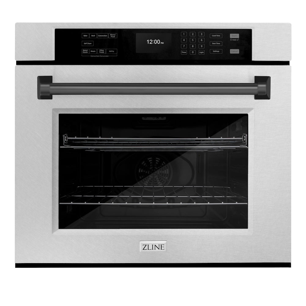 ZLINE Autograph Edition 30 in. Professional True Convection Single Wall Oven with Air Fry and Self Clean in Satin Stainless Steel with Matte Black Handle (WASSZ-30-MB)