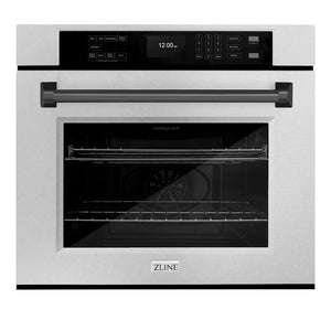 ZLINE Autograph Edition 30 in. Professional True Convection Single Wall Oven with Air Fry and Self Clean in Satin Stainless Steel with Matte Black Handle (WASSZ-30-MB) main image.