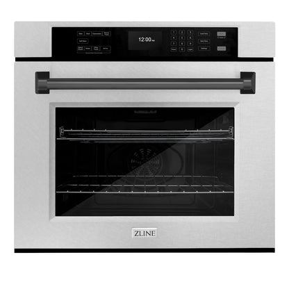 ZLINE Autograph Edition 30 in. Professional True Convection Single Wall Oven with Air Fry and Self Clean in Satin Stainless Steel with Matte Black Handle (WASSZ-30-MB)