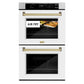 ZLINE Autograph Edition 30 in. Professional True Convection Double Wall Oven with Air Fry and Self Clean in Satin Stainless Steel with White Matte Doors and Champagne Bronze Handles (WADSZ-WM-30-CB)