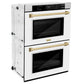 ZLINE Autograph Edition 30 in. Professional True Convection Double Wall Oven with Air Fry and Self Clean in Satin Stainless Steel with White Matte Doors and Champagne Bronze Handles (WADSZ-WM-30-CB)