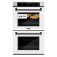 ZLINE Autograph Edition 30 in. Professional True Convection Double Wall Oven with Air Fry and Self Clean in Satin Stainless Steel with White Matte Doors and Matte Black Handles (WADSZ-WM-30-MB)