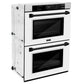 ZLINE Autograph Edition 30 in. Professional True Convection Double Wall Oven with Air Fry and Self Clean in Satin Stainless Steel with White Matte Doors and Matte Black Handles (WADSZ-WM-30-MB)