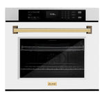 ZLINE Autograph Edition 30 in. Professional True Convection Single Wall Oven with Air Fry and Self Clean in Satin Stainless Steel with White Matte Door and Polished Gold Handle (WASSZ-WM-30-G)