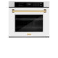 ZLINE Autograph Edition 30 in. Professional True Convection Single Wall Oven with Air Fry and Self Clean in Satin Stainless Steel with White Matte Door and Polished Gold Handle (WASSZ-WM-30-G)