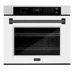ZLINE Autograph Edition 30 in. Professional True Convection Single Wall Oven with Air Fry and Self Clean in Satin Stainless Steel with White Matte Door and Matte Black Handle (WASSZ-WM-30-MB)