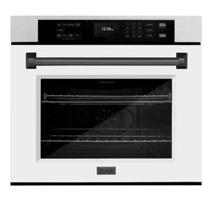 ZLINE Autograph Edition 30 in. Professional True Convection Single Wall Oven with Air Fry and Self Clean in Satin Stainless Steel with White Matte Door and Matte Black Handle (WASSZ-WM-30-MB) main image.