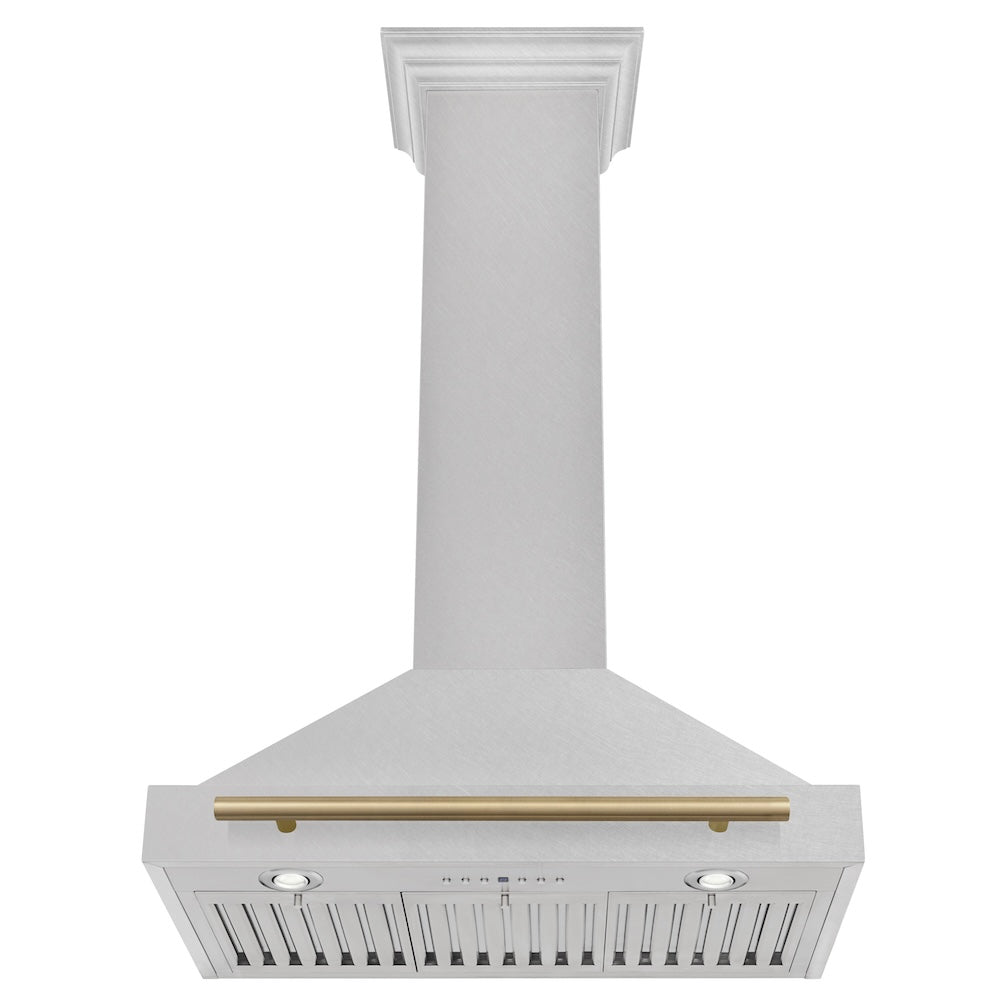 ZLINE Autograph Edition 30 in. Convertible Satin Stainless Steel Wall Mount Range Hood with Accent Handle (KB4SNZ-30)