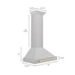 ZLINE Autograph Edition 30 in. Convertible Satin Stainless Steel Wall Mount Range Hood with Accent Handle (KB4SNZ-30) dimensional diagram.
