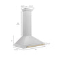 ZLINE Autograph Edition 36 in. Convertible Satin Stainless Steel Wall Mount Range Hood with Accent Handle (KB4SNZ-36) dimensional diagram.