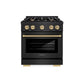 ZLINE Autograph Edition 30 in. 4.2 cu. ft. Select Dual Fuel Range with 4 Burner Gas Cooktop and Electric Convection Oven in Black Stainless Steel with Champagne Bronze Accents, Open Box-Great Condition