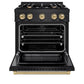 ZLINE Autograph Edition 30 in. 4.2 cu. ft. Select Dual Fuel Range with 4 Burner Gas Cooktop and Electric Convection Oven in Black Stainless Steel with Champagne Bronze Accents, Open Box-Great Condition