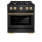 ZLINE Autograph Edition 30 in. 4.2 cu. ft. Select Dual Fuel Range with 4 Burner Gas Cooktop and Electric Convection Oven in Black Stainless Steel with Champagne Bronze Accents, Open Box-Great Condition