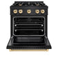 ZLINE Autograph Edition 30 in. 4.2 cu. ft. Select Dual Fuel Range with 4 Burner Gas Cooktop and Electric Convection Oven in Black Stainless Steel with Polished Gold Accents, Open Box-Great Condition