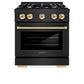ZLINE Autograph Edition 30 in. 4.2 cu. ft. Select Dual Fuel Range with 4 Burner Gas Cooktop and Electric Convection Oven in Black Stainless Steel with Polished Gold Accents, Open Box-Great Condition