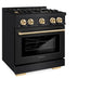 ZLINE Autograph Edition 30 in. 4.2 cu. ft. Select Dual Fuel Range with 4 Burner Gas Cooktop and Electric Convection Oven in Black Stainless Steel with Polished Gold Accents, Open Box-Great Condition