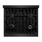 ZLINE Autograph Edition 30 in. 4.2 cu. ft. Select Dual Fuel Range with 4 Burner Gas Cooktop and Electric Convection Oven in Black Stainless Steel with Polished Gold Accents, Open Box-Great Condition