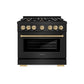 ZLINE Autograph Edition 36 in. 5.2 cu. ft. Select Dual Fuel Range with 6 Burner Gas Cooktop and Electric Convection Oven in Black Stainless Steel with Champagne Bronze Accents, Open Box-Great Condition
