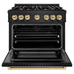 ZLINE Autograph Edition 36 in. 5.2 cu. ft. Select Dual Fuel Range with 6 Burner Gas Cooktop and Electric Convection Oven in Black Stainless Steel with Polished Gold Accents, Open Box-Great Condition
