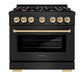 ZLINE Autograph Edition 36 in. 5.2 cu. ft. Select Dual Fuel Range with 6 Burner Gas Cooktop and Electric Convection Oven in Black Stainless Steel with Polished Gold Accents, Open Box-Great Condition
