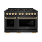 ZLINE Autograph Edition 48 in. 6.7 cu. ft. Select Double Oven Dual Fuel Range with 8 Burner Gas Cooktop in Black Stainless Steel and Polished Gold Accents, Open Box-Great Condition