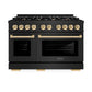 ZLINE Autograph Edition 48 in. 6.7 cu. ft. Select Double Oven Dual Fuel Range with 8 Burner Gas Cooktop in Black Stainless Steel and Polished Gold Accents, Open Box-Great Condition