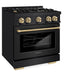 ZLINE Autograph Edition 30 in. 4.2 cu. ft. Select Gas Range with 4 Burner Cooktop and Convection Gas Oven in Black Stainless Steel and Champagne Bronze Accents, Open Box-Great Condition