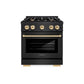 ZLINE Autograph Edition 30 in. 4.2 cu. ft. Select Gas Range with 4 Burner Cooktop and Convection Gas Oven in Black Stainless Steel and Polished Gold Accents, Open Box-Great Condition