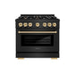 ZLINE Autograph Edition 36 in. 5.2 cu. ft. Select Gas Range with 6 Burner Cooktop and Convection Gas Oven in Black Stainless Steel and Polished Gold Accents, Open Box-Great Condition
