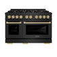 ZLINE Autograph Edition 48 in. 6.7 cu. ft. Select Double Oven Gas Range with 8 Burner Cooktop in Black Stainless Steel and Champagne Bronze Accents, Open Box-Great Condition