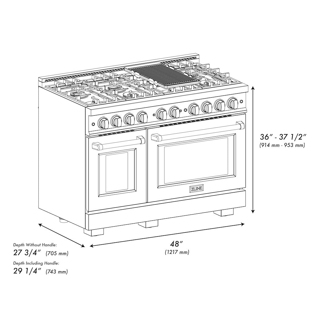 ZLINE Autograph Edition 48 in. 6.7 cu. ft. Select Double Oven Dual Fuel Range with 8 Burner Gas Cooktop in DuraSnow® Stainless Steel and Champagne Bronze Accents (HDRSZ-48-CB)