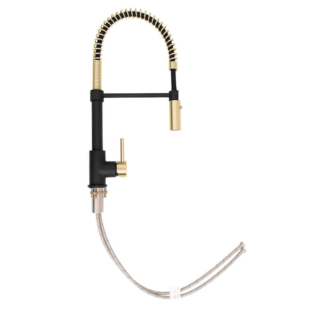 ZLINE Autograph Edition Sierra Pull Down Spring Single Handle Kitchen Faucet in Matte Black and Champagne Bronze (SRA-KF-ZMBCB) components.