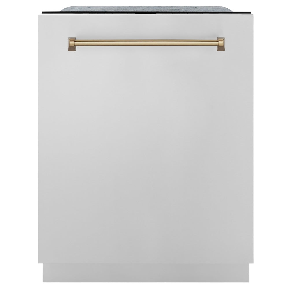 ZLINE Autograph Edition 36 in. Kitchen Package with Stainless Steel Dual Fuel Range, Range Hood and Dishwasher with Champagne Bronze Accents (3AKP-RARHDWM36-CB)