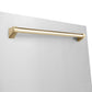 ZLINE Autograph Edition 24 in. Monument Series 3rd Rack Top Touch Control Tall Tub Dishwasher in Stainless Steel with Polished Gold Handle, 45dBa (DWMTZ-304-24-G) close-up, handle on dishwasher panel exterior.