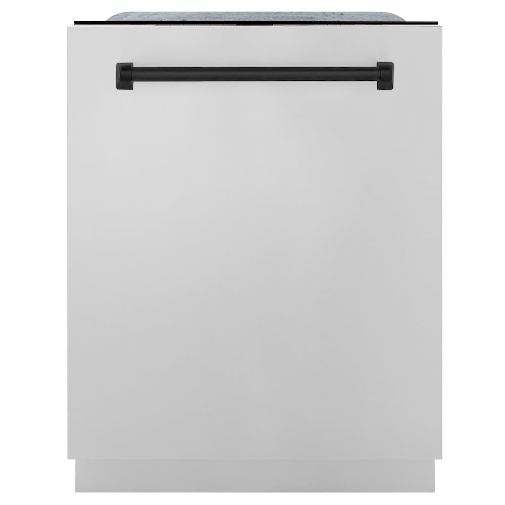 ZLINE Autograph Edition 48 in. Kitchen Package with Stainless Steel Dual Fuel Range, Range Hood, Dishwasher and Refrigeration with Matte Black Accents (4AKPR-RARHDWM48-MB)