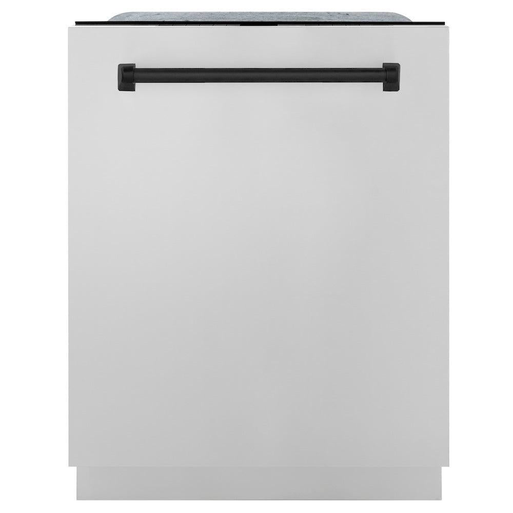 ZLINE Autograph Edition 48 in. Kitchen Package in Stainless Steel with Dual Fuel Range, Range Hood, Dishwasher and Refrigerator with Matte Black Accents (4KAPR-RARHDWM48-MB)