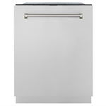 ZLINE Autograph Edition 24 in. Monument Series 3rd Rack Top Touch Control Tall Tub Dishwasher in Stainless Steel with Polished Nickel Helix Handle, 45dBa (DWMTZ-30424-KPN) front.
