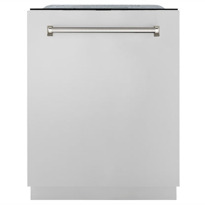 ZLINE Autograph Edition 24 in. Monument Series 3rd Rack Top Touch Control Tall Tub Dishwasher in Stainless Steel with Polished Nickel Helix Handle, 45dBa (DWMTZ-30424-KPN) front.