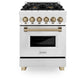 ZLINE Autograph Edition 24 in. 2.8 cu. ft. Legacy Dual Fuel Range with 4 Burner Gas Cooktop and Electric Convection Oven in Stainless Steel and Champagne Bronze Accents, Open Box-Good Condition