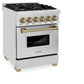 ZLINE Autograph Edition 24 in. 2.8 cu. ft. Legacy Dual Fuel Range with 4 Burner Gas Cooktop and Electric Convection Oven in Stainless Steel and Champagne Bronze Accents, Open Box-Good Condition
