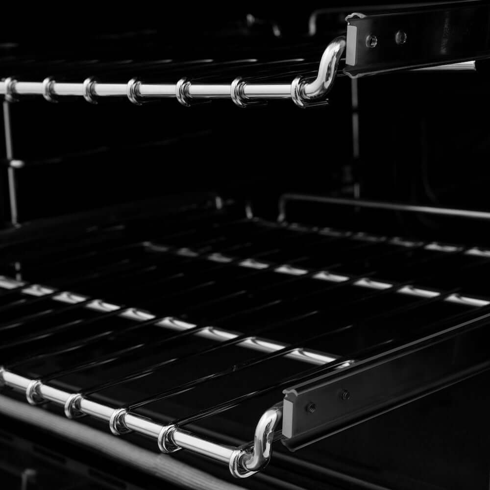 ZLINE Autograph Edition 24 in. 2.8 cu. ft. Legacy Dual Fuel Range with 4 Burner Gas Cooktop and Electric Convection Oven in Stainless Steel and Polished Gold Accents (RAZ-24-G) adjustable racks.
