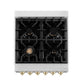 ZLINE Autograph Edition 24 in. 2.8 cu. ft. Legacy Dual Fuel Range with 4 Burner Gas Cooktop and Electric Convection Oven in Stainless Steel and Polished Gold Accents (RAZ-24-G) top-down, above cooktop.