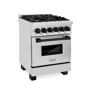 ZLINE Autograph Edition 24 in. 2.8 cu. ft. Legacy Dual Fuel Range with 4 Burner Gas Cooktop and Electric Convection Oven in Stainless Steel and Matte Black Accents (RAZ-24-MB) main image.