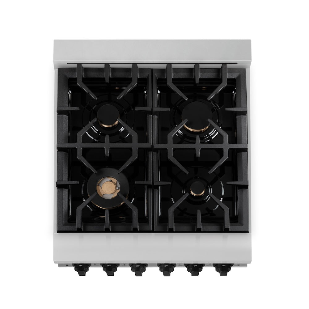 ZLINE Autograph Edition 24 in. 2.8 cu. ft. Legacy Dual Fuel Range with 4 Burner Gas Cooktop and Electric Convection Oven in Stainless Steel and Matte Black Accents, Open Box-Good Condition