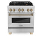 ZLINE Autograph Edition 30 in. 4.0 cu. ft. Legacy Dual Fuel Range with 4 Burner Gas Cooktop and Electric Convection Oven in Stainless Steel and Champagne Bronze Accents, Open Box-Good Condition